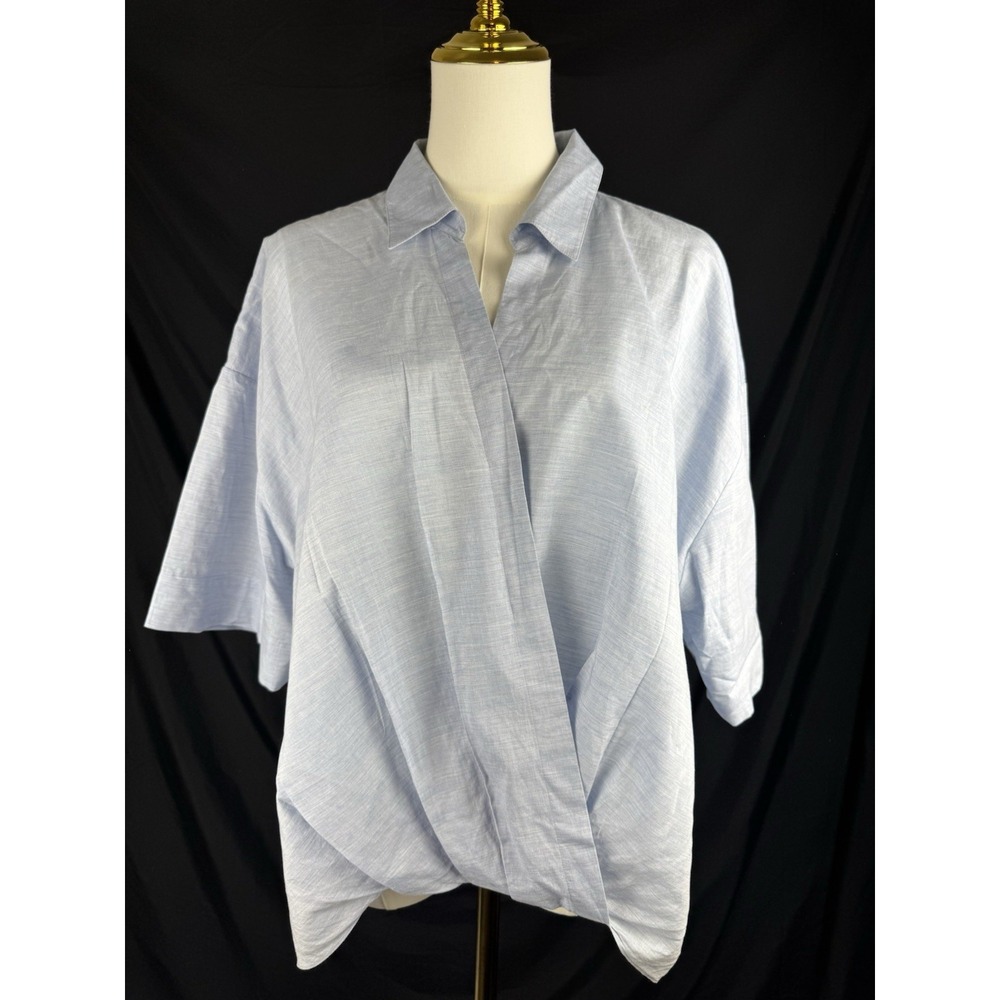 THEORY Sz L ICON TWIST SHIRT CHAMBRAY Preppy Office Casual